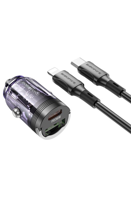 Автомобильное зарядное устройство BOROFONE BZ29A 1xUSB + 1xUSB-C с кабелем Type-C - Lightning 3A 36W 