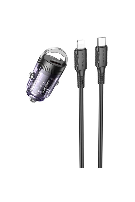 Автомобильное зарядное устройство BOROFONE BZ29A 1xUSB + 1xUSB-C с кабелем Type-C - Lightning 3A 36W 1