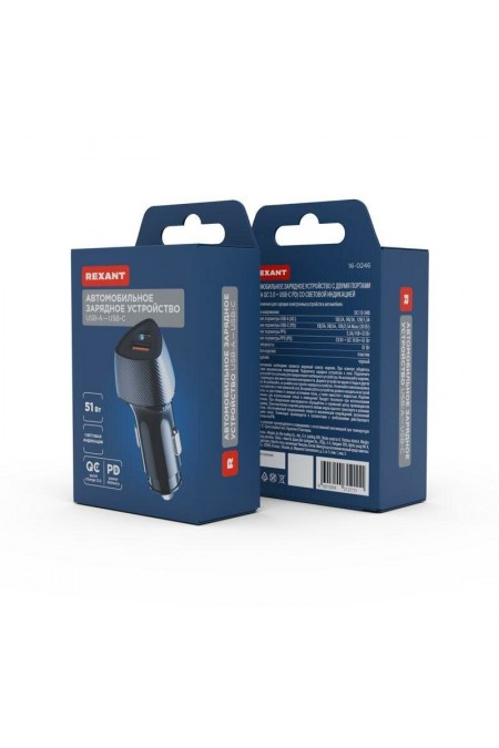 Автомобильное зарядное устройство REXANT USB-A QC 3.0 + USB-C PD (16-0246) 1