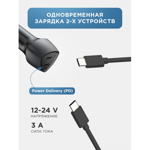Автомобильное зарядное устройство REXANT (USB-C PD + USB-C PD) со световой индикацией 1