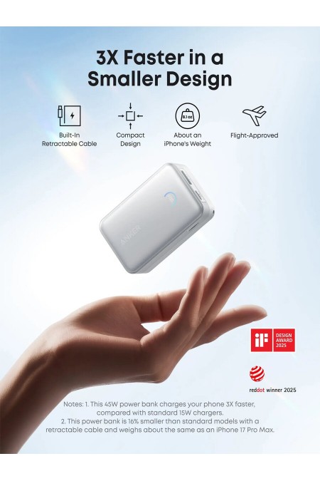 Портативный аккумулятор Anker Nano A1638P21 45W 1USB/1C 10000mAh (белый) 4