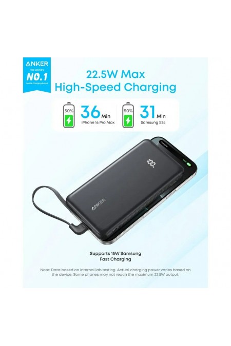 Портативный аккумулятор Anker Zolo A110DP11 22.5W 1USB/2C с проводом Type-C 10000mAh (черный) 5