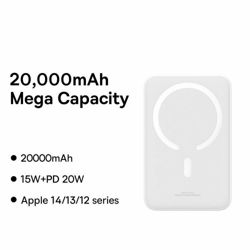 Портативный аккумулятор Baseus Magnetic Mini Wireless Fast Charge Power Bank 20000mAh 20W (белый) 4