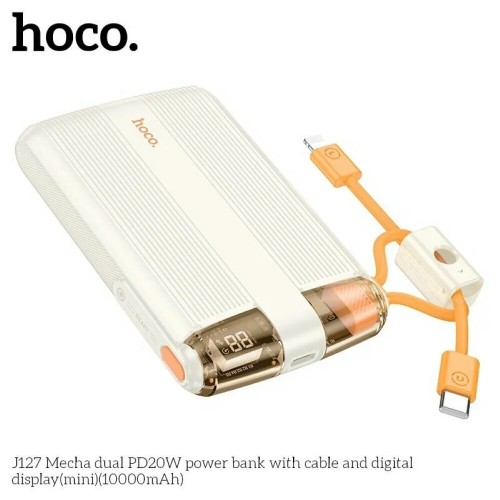 Портативный аккумулятор Hoco J127 Mecha dual PD20W With cable and Digital Display mini 10000mAh (белый) 3