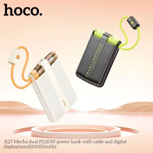 Портативный аккумулятор Hoco J127 Mecha dual PD20W With cable and Digital Display mini 10000mAh (белый) 4