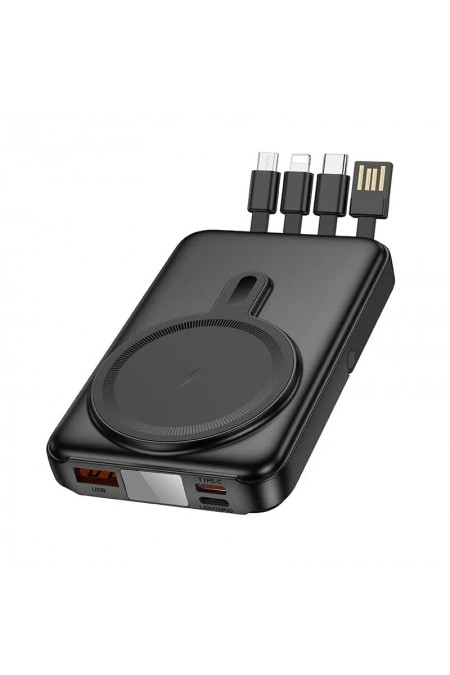 Портативный аккумулятор Hoco J135 Rico 22.5W+PD20W с встроеными кабелями Lightning Type-C micro USB 10000mAh (черный) 