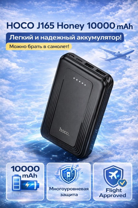 Портативный аккумулятор Hoco J165 Honey power bank 10000mAh (черный) 