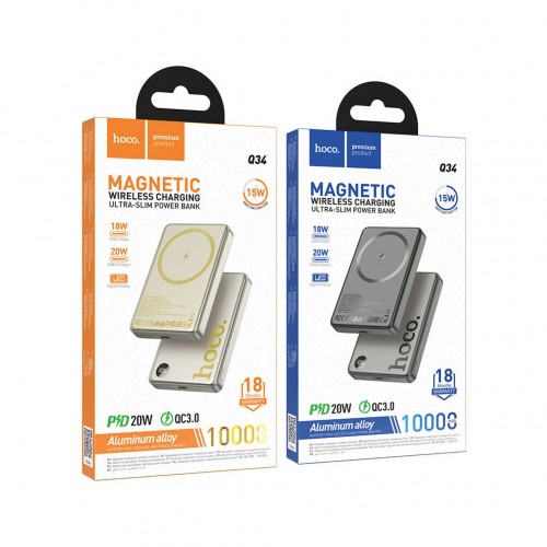 Портативный аккумулятор Hoco Q34 Clever PD20W magnetic fast charging with digital display 10000mAh (золотой титан) 8