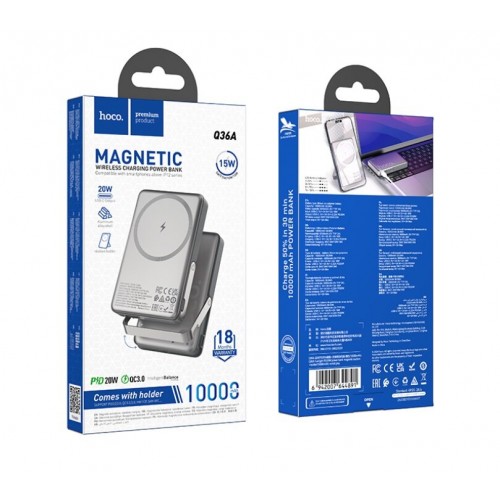 Портативный аккумулятор Hoco Q36A Sunlight PD20W magnetic suction+holder 10000mAh (серый металлик) 4