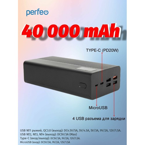 Портативный аккумулятор Perfeo Mountains 40000mAh (PF_D0144) (черный) 2