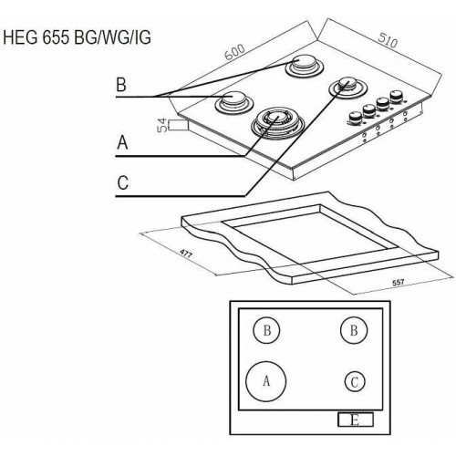 Газовая варочная панель Evelux HEG 655 BG (черный) 