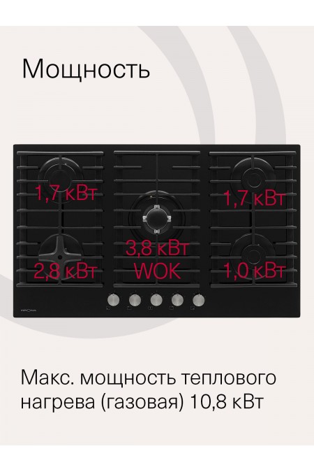 Газовая варочная панель Krona HAGEL 90 BL W FC (черный) 1