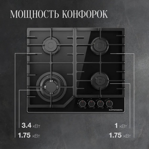 Газовая варочная панель Kuppersberg FG 66 B (черный) 7