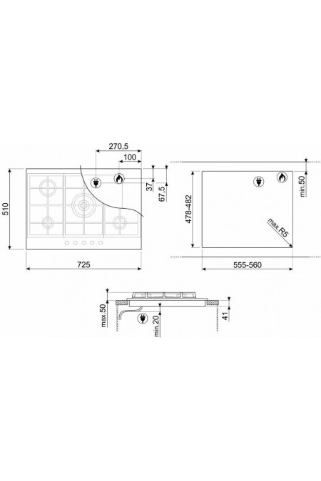 Газовая варочная панель Smeg PX375 (нержавеющая сталь) 3