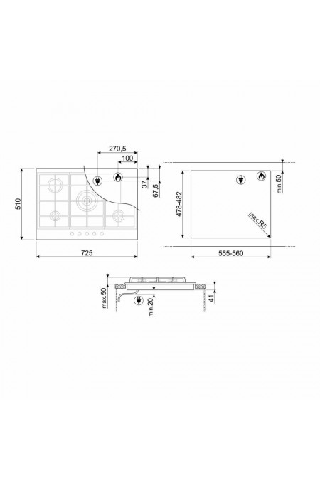 Газовая варочная панель Smeg PX375MB (черный) 1
