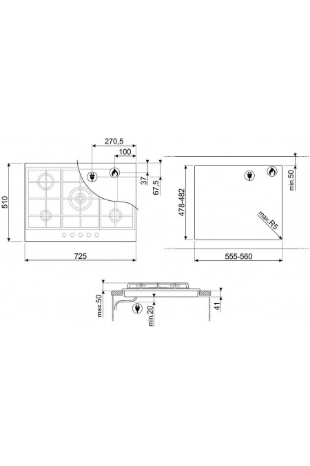 Газовая варочная панель Smeg PX375MB (черный) 2