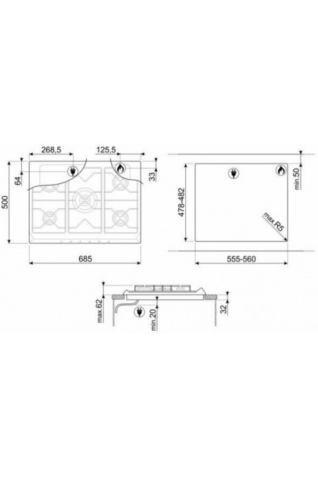 Газовая варочная панель Smeg SR975NGH (черный) 2