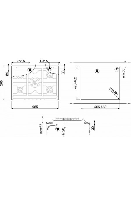 Газовая варочная панель Smeg SR975XGH (нержавеющая сталь) 1