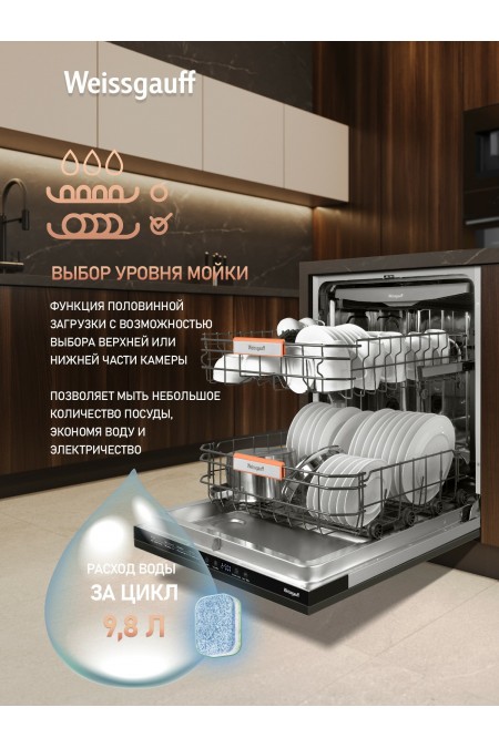 Встраиваемая посудомоечная машина Weissgauff BDW 6038 D Autoopen (серебристый) 6