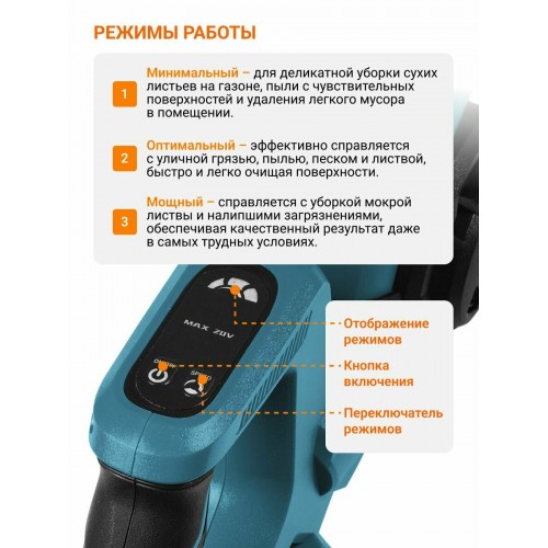 Воздуходувка BORT BSS-21U-Li (93414387) без АКБ и ЗУ 2