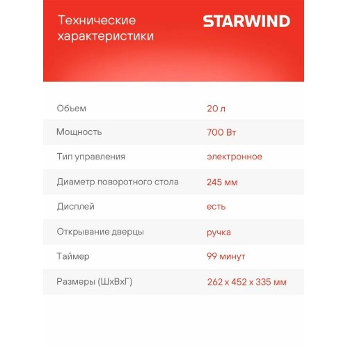 Микроволновая печь STARWIND SMW4420 (черный) 5