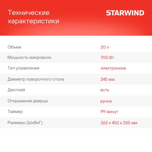 Микроволновая печь Starwind SMW5020 (черный) 5