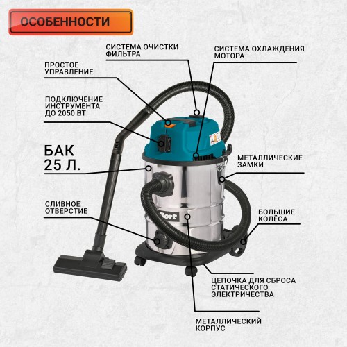 Пылесос строительный BORT BSS-1625-STORM 1