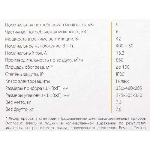 Электрическая тепловая пушка Ballu BHP-M-9 (желтый/черный) 12