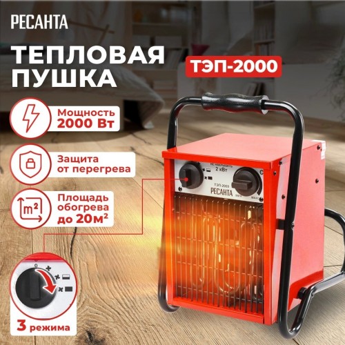 Электрическая тепловая пушка РЕСАНТА ТЭП-2000 (красный/черный) 7