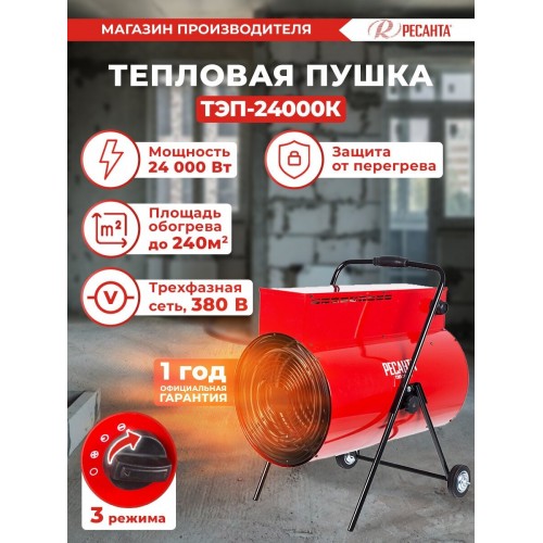 Электрическая тепловая пушка РЕСАНТА ТЭП-24000К (красный/черный) 6