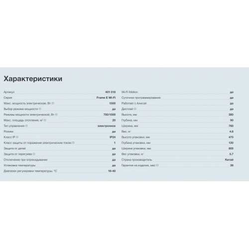 Конвектор Thermex Frame 1500E Wi-Fi (белый) 4