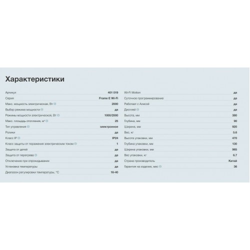 Конвектор Thermex Frame 2000E Wi-Fi (белый) 3