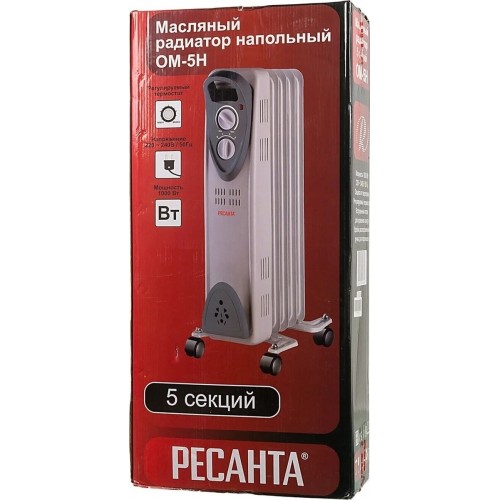 Масляный радиатор РЕСАНТА ОМ-5Н (67/3/6) (белый) 