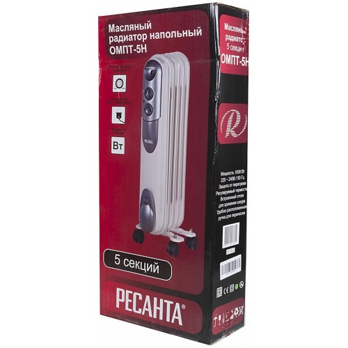 Масляный радиатор РЕСАНТА ОМПТ-5Н (67/3/2) (белый/черный) 4