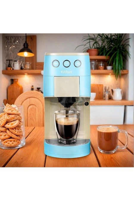 Кофеварка Kitfort КТ-7466 (голубой/белый) 3
