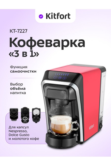 Кофеварка Kitfort КТ-7227 (черный/розовый) 