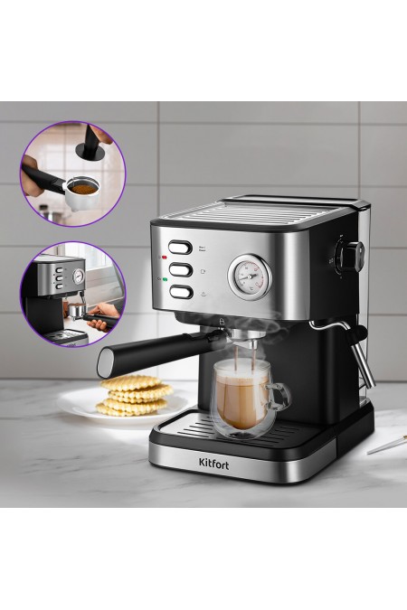 Кофеварка рожковая Kitfort КТ-7293 (серебристый/черный) 3