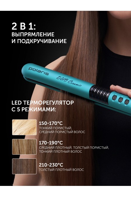 Щипцы утюжок Polaris PHS 2405K (бирюзовый) 2
