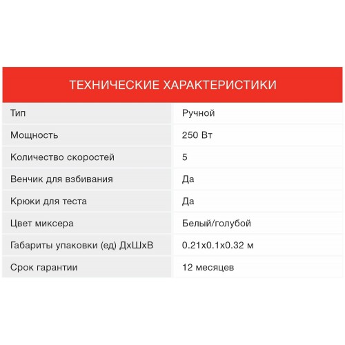 Миксер STARWIND SHM-261 (белый/голубой) 9