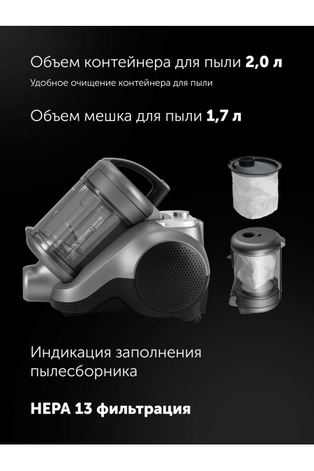 Пылесос Polaris PVC 3344 (черный/серый) 1