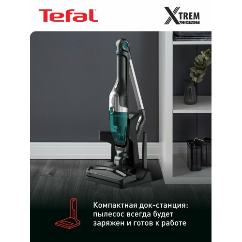 Вертикальный пылесос Tefal Xtrem Compact Essential 2-в-1 TY1239WO (серый/зеленый) 9