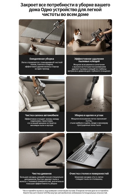 Вертикальный пылесос Xiaomi Vacuum Cleaner G30 Max (BHR08C6EU) (серый) 9