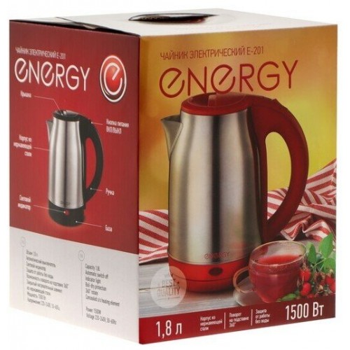 Электрочайник Energy E-201 (серебристый/красный) 1