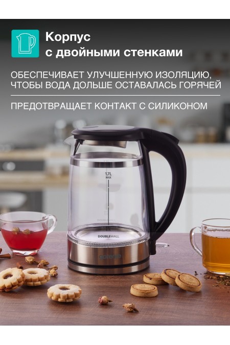 Электрочайник Gorenje K17GDW (черный/серебристый) 2
