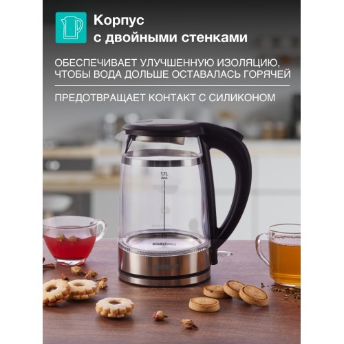 Электрочайник Gorenje K17GDW (черный/серебристый) 5