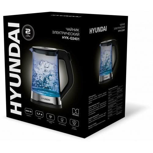 Электрочайник Hyundai HYK-G3401 (черный/серебристый) 2