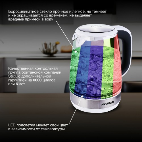 Электрочайник Hyundai HYK-G8880 (серый/серебристый) 5