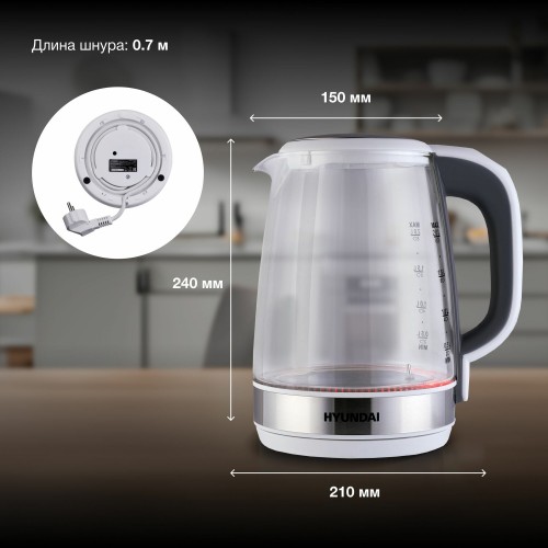 Электрочайник Hyundai HYK-G8880 (серый/серебристый) 7