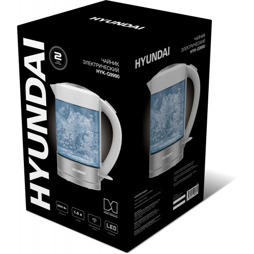 Электрочайник Hyundai HYK-G9990 (белый/серебристый) 2