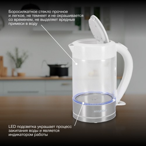 Электрочайник Hyundai HYK-G9990 (белый/серебристый) 5